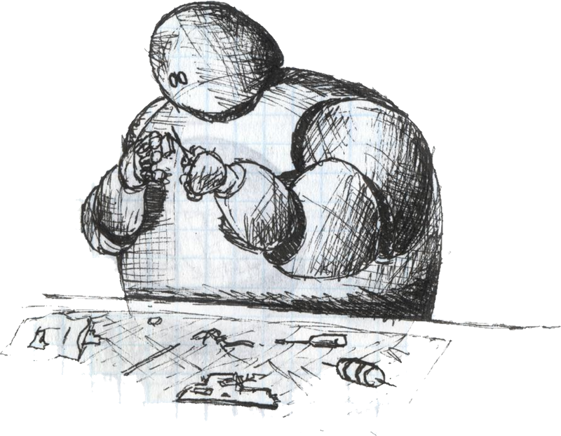 A tinkering robot drawing by Nate Royer A tinkering robot drawing by Nate Royer